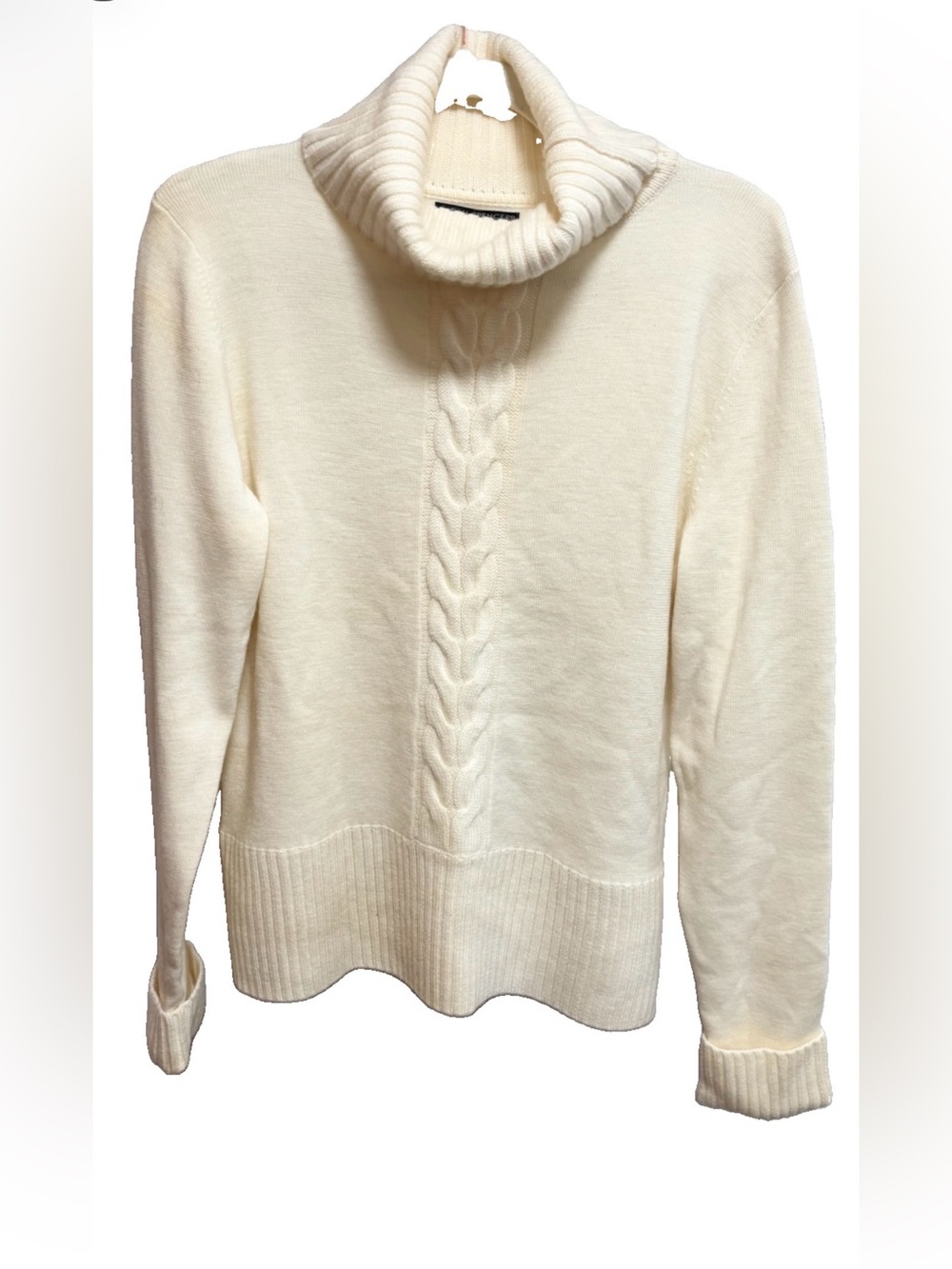 Sarah Spencer Cream Cable merino wool Turtleneck Sweater LARGE
